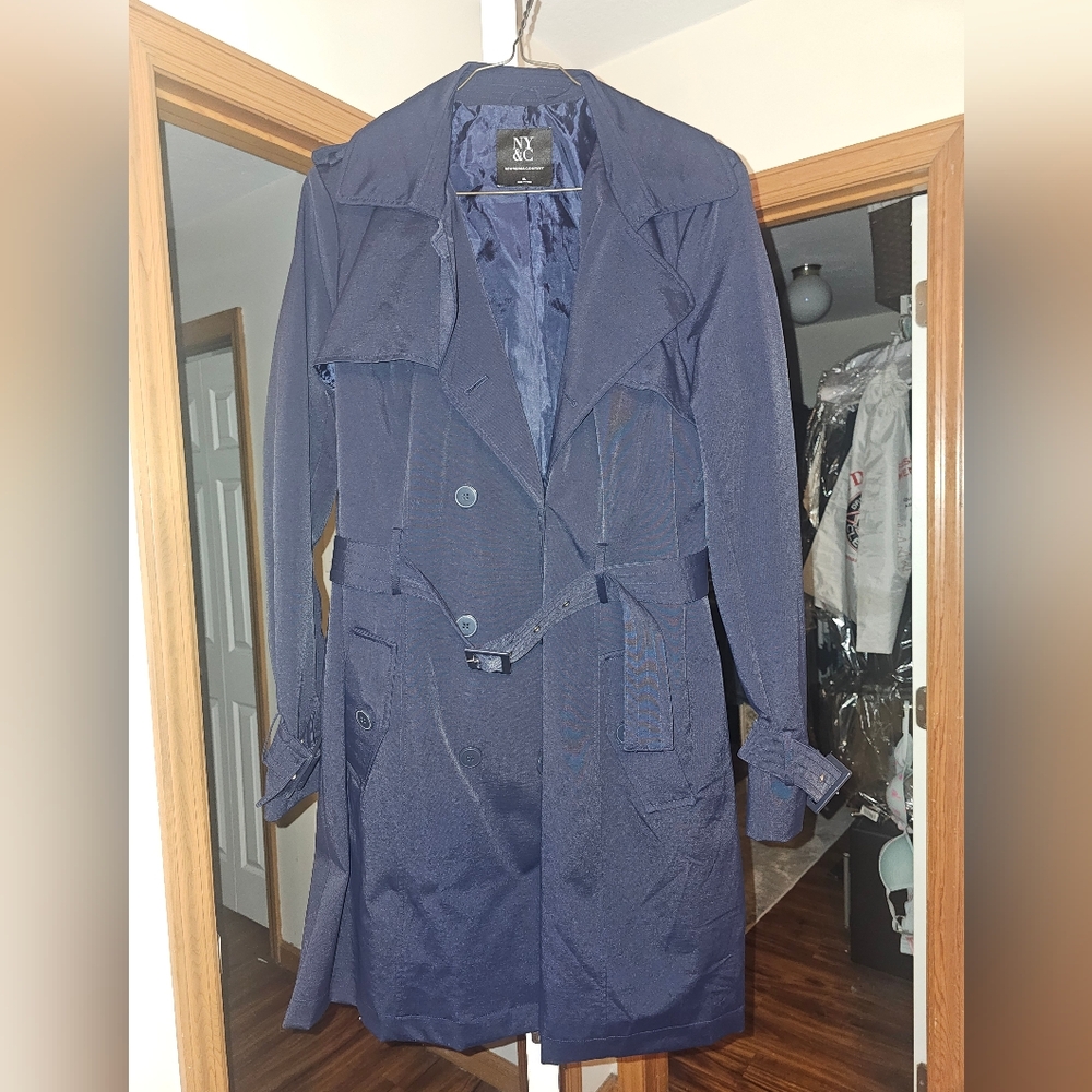 New York & Company Navy Trench Coat with Belt